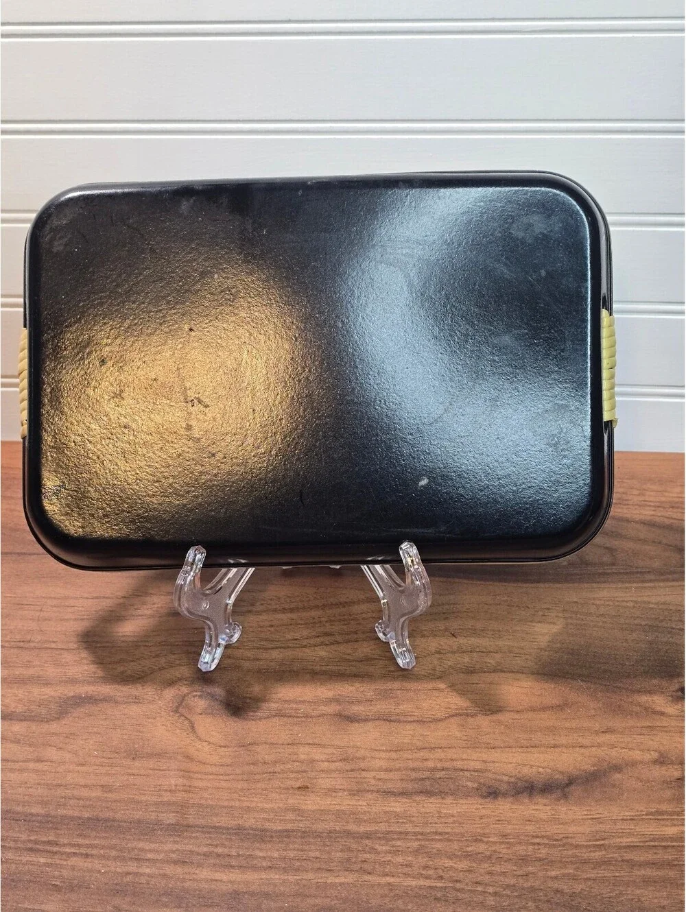 Vintage Toyo Japan Black Lacquer Tray Iris Floral Bamboo Handle Platter